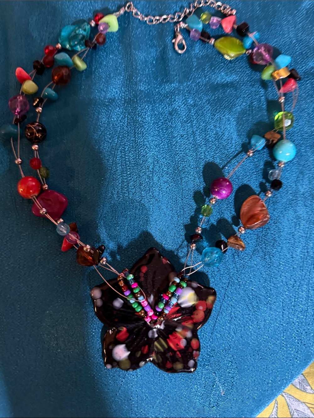 Handmade Multicolor Flower glass Pendant Necklace - Women Jewelry